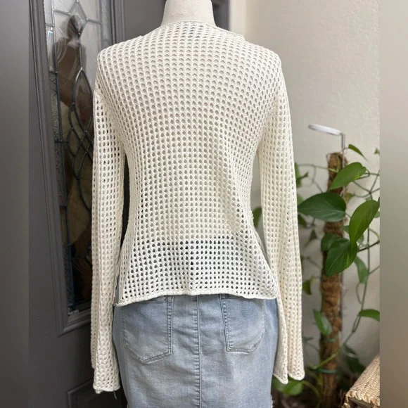 Wild Moss Cream Crochet Granny Square Flared Long Sleeve Fringe Top. | Size XL - Picture 4 of 9